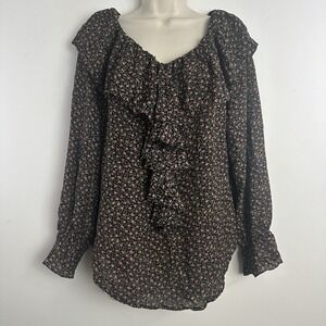 Y2K Vintage Jonathan Martin Dark Floral Ruffle Top Size M Victorian Whimsigoth